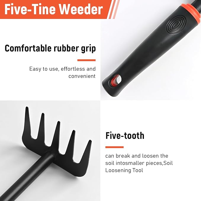 Small Garden Rake, Hand Rake & Cultivator Tool with Non-Slip Handle ? Hand Weeder for Weeding, Tilling Soil, Planting