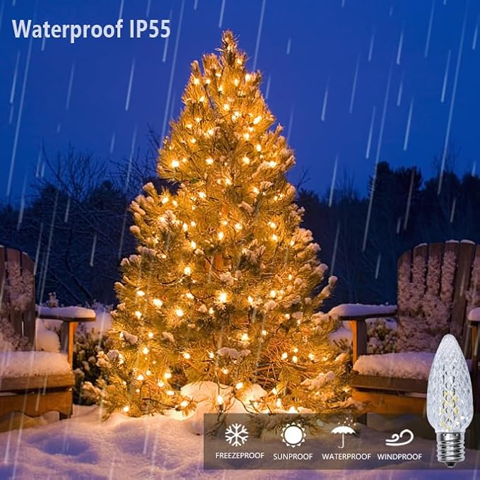 C9 Christmas Light Bulbs 50 Pack, Shatterproof Replacement LED Bulb, 2700K Warm White Fairy Lights for Indoor and Outdoor Holiday Decoration, E17 Base