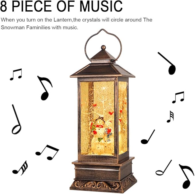 Christmas Snow Globe Lantern Christmas Decorations, Xmas Gifts Christma Vintage Home Decor Indoor,Sparkling with Music 6H Timer, Holiday Party Gifts (Snowman Family Lantern)