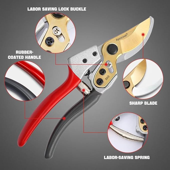 Professional gardening shears, made of SK5 stainless steel material, sturdy and durable, Dual color anti slip handle is easier to use £¬and suitable for various tasks such as gardening pruning
