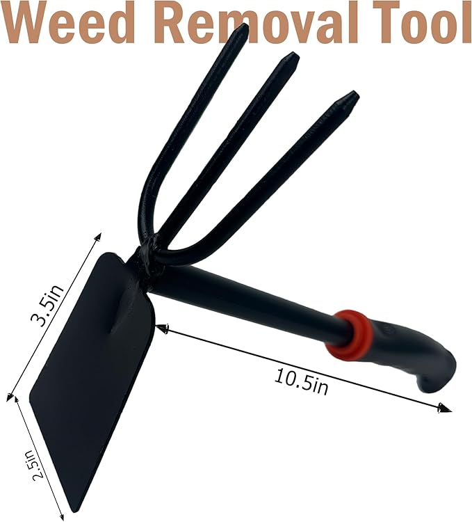 Hoe and Cultivator Garden Rake with Rubber Handle, Hoe & Sturdy 3 Claw Tiller, 2-in-1 Duty Gardening Hand Tools for Digging, Loosening Soil, Weeding, Cultivating