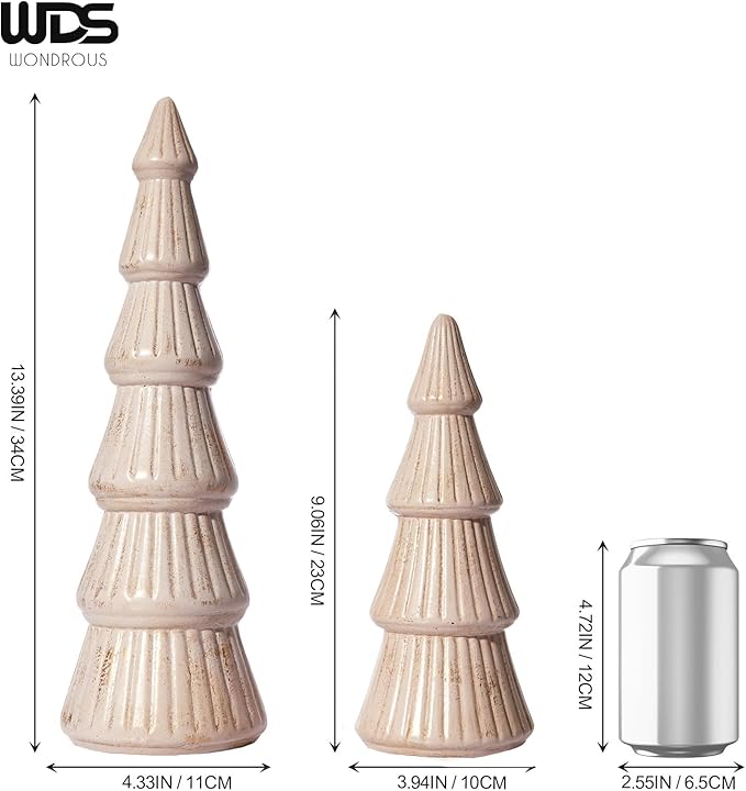 WONDROUS' DECO Wooden Christmas Tree Figurine, Tabletop Pink and Gold Tree Figurine, Set of 2 Desk Centerpieces for Christmas Decor