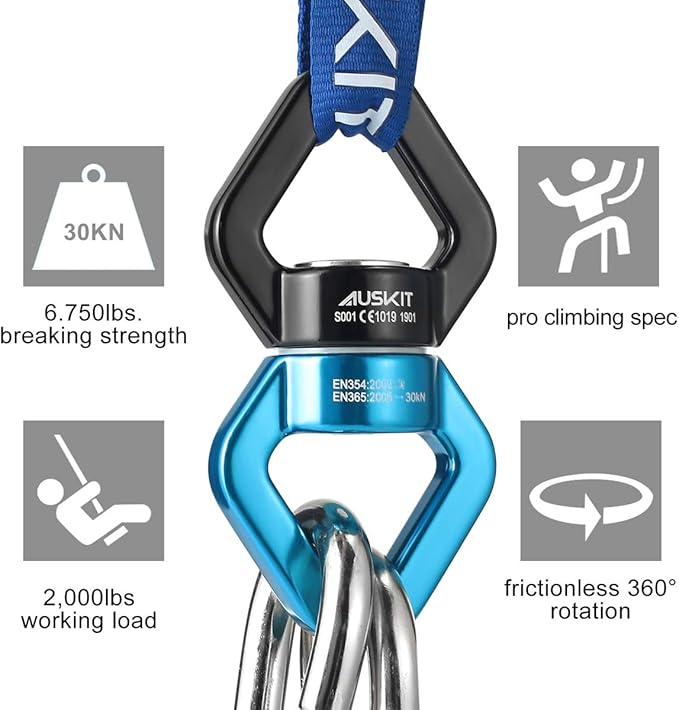 Black Blue Swing Swivel, 30 KN Safest Rotational Device Hanging Accessory