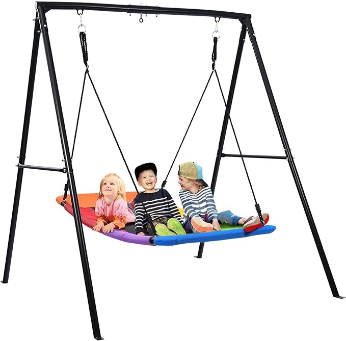 Trekassy Swing Sets for Backyard, 440lbs Heavy Duty A-Frame Metal Stand with 60 Large Platform Swing for Outdoor Playground Park