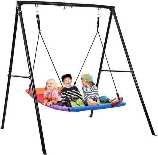 Trekassy Swing Sets for Backyard, 440lbs Heavy Duty A-Frame Metal Stand with 60 Large Platform Swing for Outdoor Playground Park