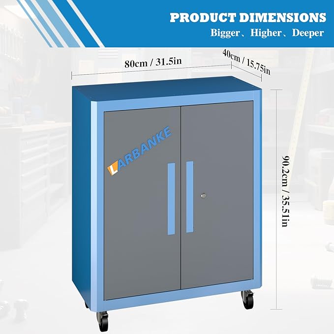 Extra-Large Rolling Tool Cabinet with Rust Resistant Wheels&Foot Pads,Heavy Duty Metal Storage Tool Chest with Adjustable Shelf and Locks,Tool Cabinet for Garage, Warehouse or Office, Easy to Assemble