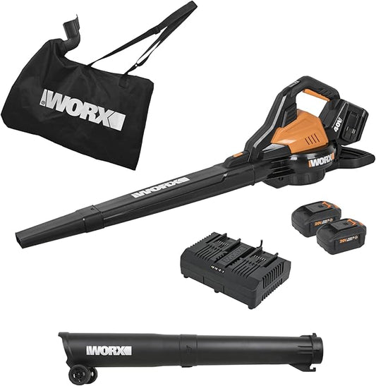WORX Cordless Leaf Blower, 3 in 1 Blowers for Lawn Care with Leaf Vacuum & Leaf Mulcher, Electric Blower with Brushless Motor & 2 Speed Control, 2 ¡¿ 4.0 Ah Batteries & Charger Included, WG583