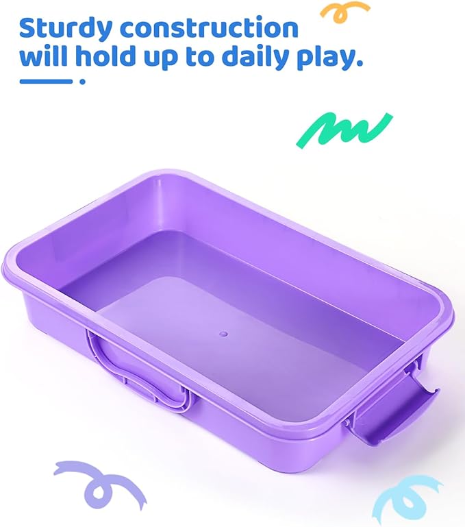 2 Pcs Sand Tray Sensory Bin with Lid and Handle, Portable Sensory Sandbox Container for Kids, Plastic Activity Tray for Toddlers (Green)