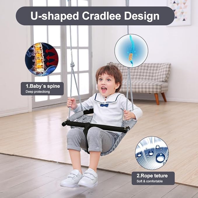 2 -in- 1 Toddler Swing. Swing Seat for Kids with Adjustable Ropes, for Kids Heavy Duty Rope Play Secure Children Swings Set, for Outdoor Indoor, (Gray)