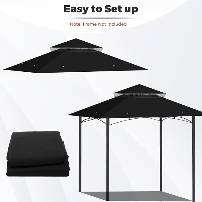 Gazebo Replacement Canopy Top Waterproof Cover, Fits Model L-GZ136PST, Double-Tiered and UV-Resistant (Black)