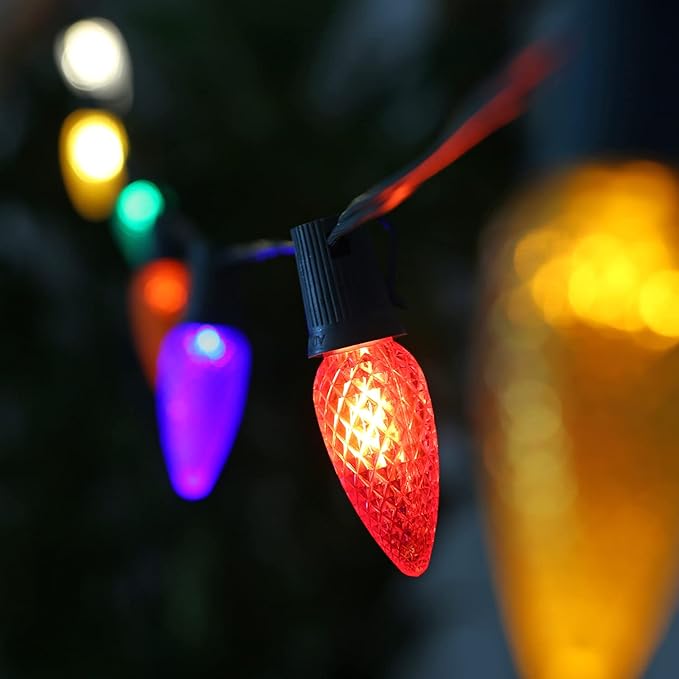 25PACK Multicolor C9 LED Christmas Lights Replacement Bulbs，Shatterproof & Waterproof Plastic C9 Led Bulbs for Outdoor String Lights, E17 Base, 0.6W Equivalent to 7W, 50LM Holiday Decoration