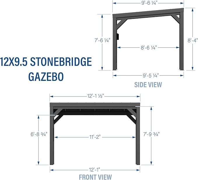 Backyard Discovery Stonebridge 12' x 9.5' Galvanized Steel Outdoor Gazebo Pavilion with Hardtop Slope Roof, Snow Load Support, Wind Resistance, PowerPort, Shade for Garden, Patio, Deck, Entertaining