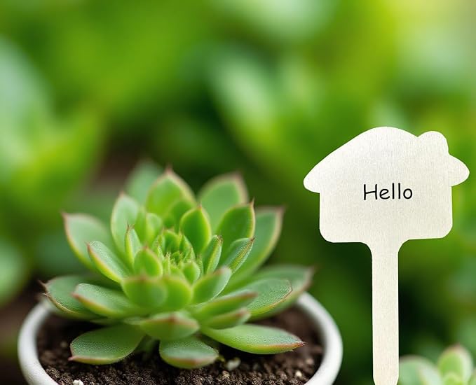 100 Pcs Wood Plant Labels, Natural Wooden Plant Marker Garden Sign Tags, House Type Garden Markers for Succulents, Herbs, Seedlings, Potted, Flowers, Vegetables (House)