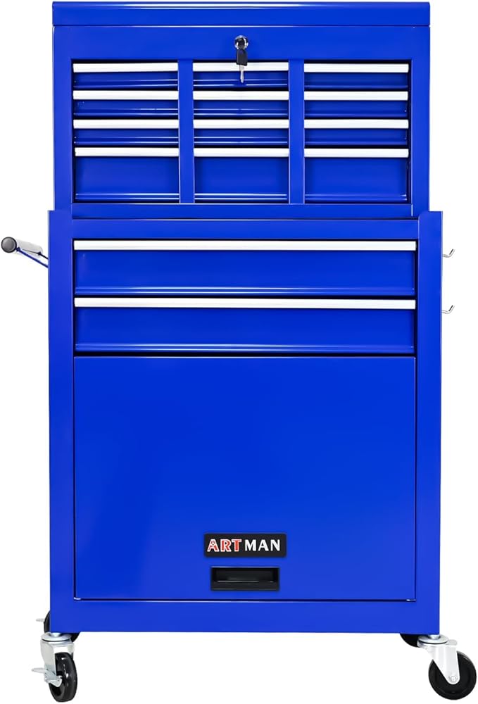 Rolling Tool Chest with Wheels, 8-Drawer Steel Tool Storage Cabinet with Lockable Top, Heavy-Duty Mobile Tool Box Organizer for Garage, Workshop & Job Site