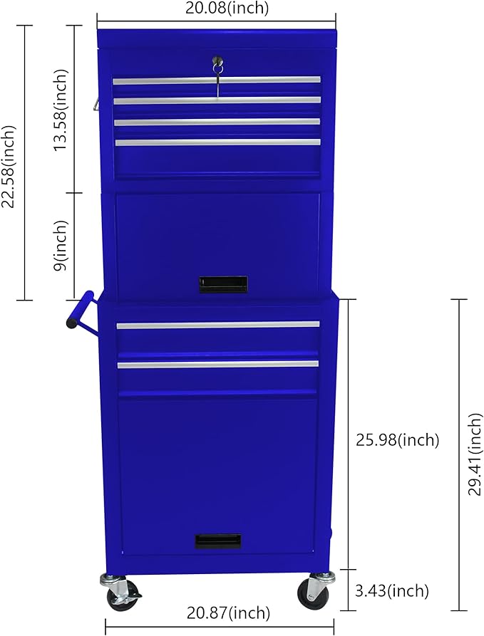 RYH 6 Drawers Rolling Tool Chest & Tool Box on Wheels | Heavy Duty Metal Cart with Ball Bearing Drawers | Fits US General Tool Box for Garage Storage(Blue, 6 Drawers 3 in 1/51.99 H ¡¿ 20.87 W)