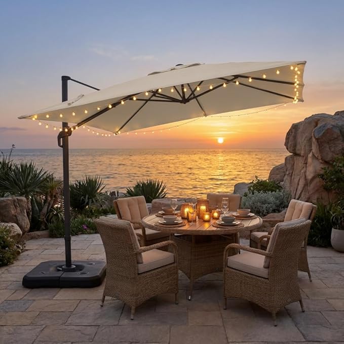 HOTEEL10x10ft Patio Umbrella Cantilever Umbrellas - Upgrade and Intensify - 360 Rotation and 5 Angles Adjustment - Aluminum Offset Pool Umbrella Outdoor Umbrellas for Patio Garden Pool