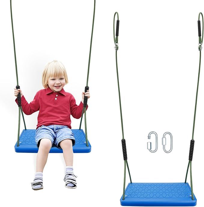 Heavy Duty Swing Seat, Non Slip Tree Swing Set with Adjustable Rope, Playground Swing Set Accessories for Kid Indoor Outdoor Backyard (Blue)