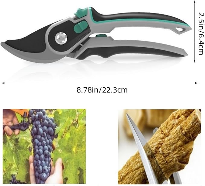 is an 8-inch long, SK-5 steel blade, tough and sharp gardening scissors suitable for trimming 3/4 fruit branches, flower branches, etc. It is a great helper for gardening