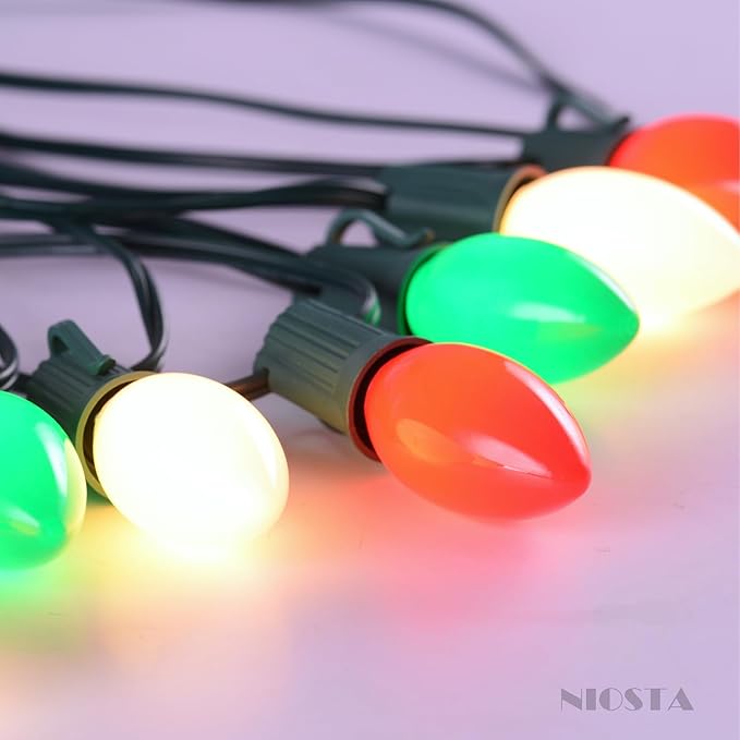 C9 LED Outdoor Christmas Lights,C9 String Lights with Quick Clips,for Xmas House Roof Gutter,Plug in & Connectable,50FT 50 Light,Red Green White