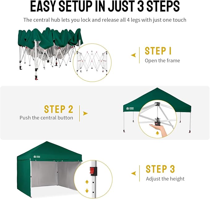 CROWN SHADES 10X10 Comercial Instant Canopy Pop Up Tent with Center Lock (10x10 with 4 Sidewalls, Forest Green)