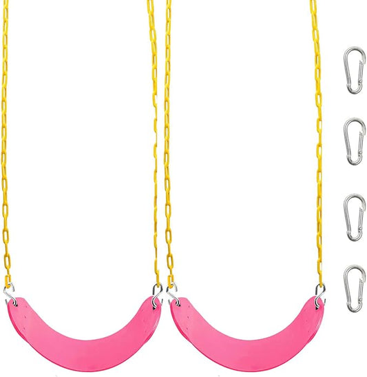 Orgrimmar 2 Pack Swing Seat for Kids Heavy Duty 66¡± Chain Plastic Coated Outdoor Playground Swing Set Accessories Replacement with Snap Hooks (Pink)