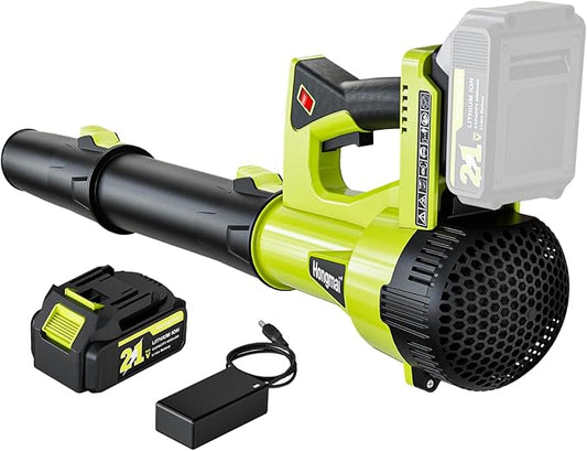 Leaf Blower Cordless, 500 CFM 21V Electric Cordless Leaf Blower with 4.0Ah Battery and Charger, Lightweight, 6 Speed Modes, for Lawn Care, Patio, Blowing Leaves and Dust (Green)