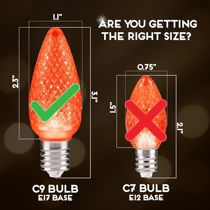 HLO Lighting Set of 500 Orange C9 Faceted LED Christmas Light Bulbs for Indoor & Outdoor Use | Durable Replacement Bulbs