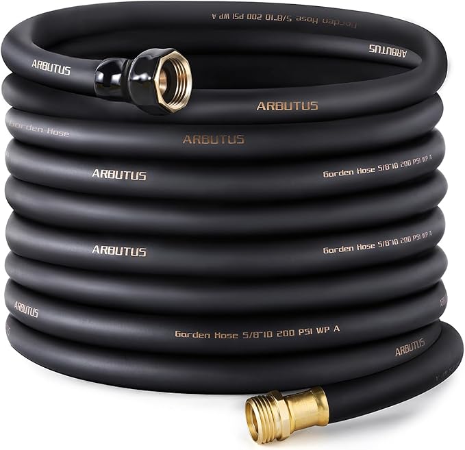 Garden Hose 5/8 x 75ft - Brass connector Rubber Heavy Duty Water Hose 600 PSI Burst Pressure, Durable Flexible Hose for Yard, Car Wash, Pets Black