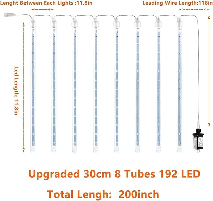 2-Pack Christmas Decorations Lights Outdoor, Total 384LED Meteor Shower Lights with Timer, 30cm 16 Tubes Indoor Outdoor Snow Cascading String Light for Xmas Tree Roof Party Garden Decor (Warm White)