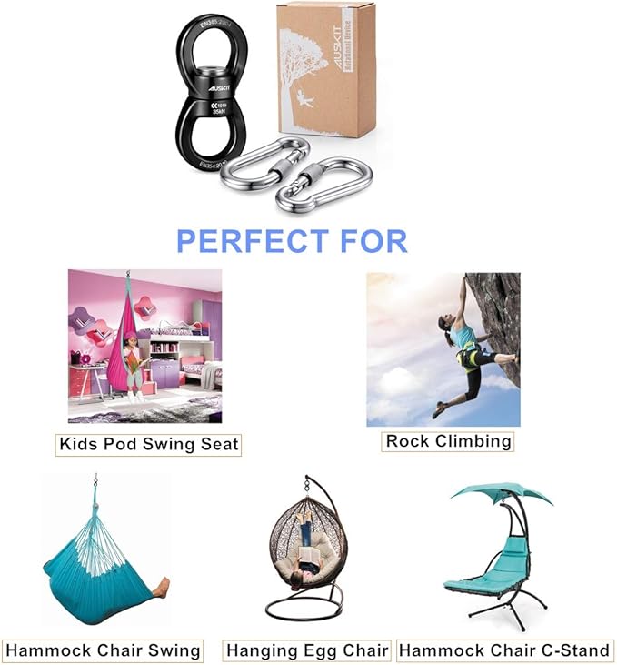 Black Swing Swivel, 35 KN Safest Rotational Device Hanging Accessory