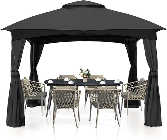 MASTERCANOPY Outdoor Patio Gazebo for Garden with Upgrade Steel Frame and Netting Walls (10x12,Gray)