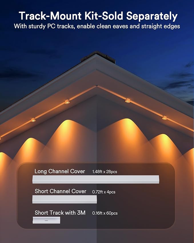Lumary Smart Permanent Outdoor Lights 2 with Remote & Slide-Base, 100ft with 60 RGBAICW LEDs 3600lm for Daily & Accent Lighting, 110+ Modes for Halloween Christmas Decor, Work with Alexa Google, Black