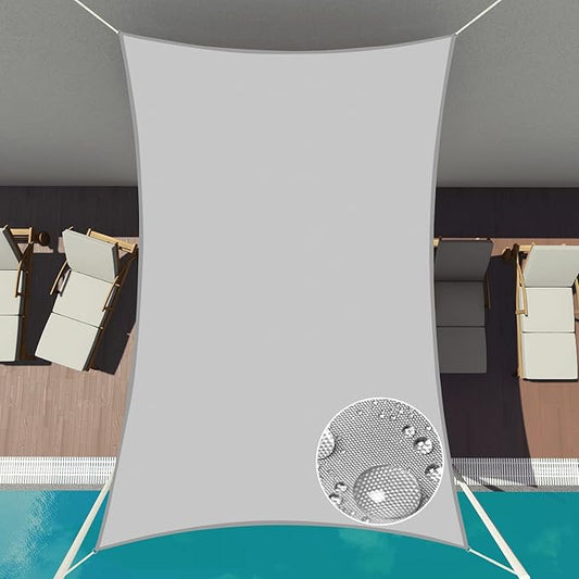 Patio Paradise 14' x 21' Sun Shade Sail Waterproof Gray Rectangle Shade Canopy UV Block Tarp Cloth Outdoor Patio Cover for Garden Backyard Deck Awning