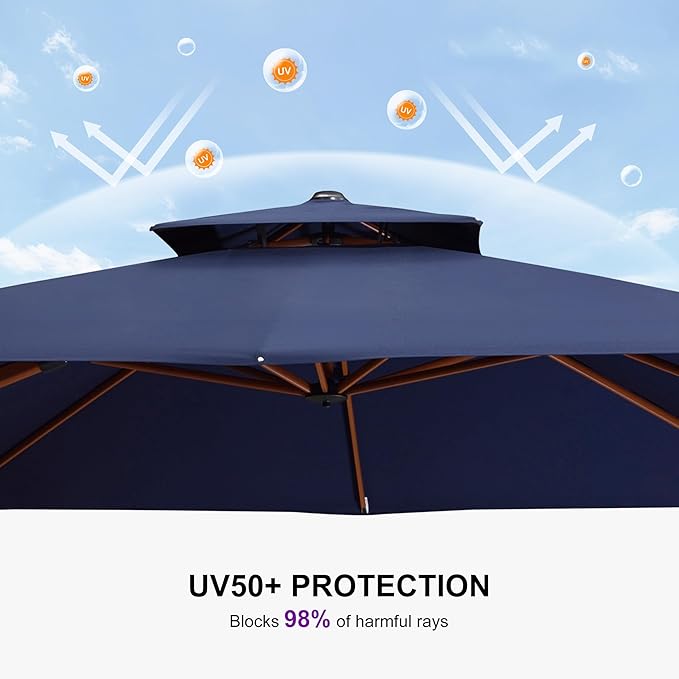PURPLE LEAF 12ft Patio Umbrella Outdoor Square Umbrellas Large Cantilever Umbrella Windproof Offset Umbrellas Heavy Duty Sun Umbrella for Garden Deck Pool Patio, Navy Blue