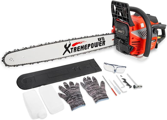 XtremepowerUS 22 Gas Chainsaw 58cc Gas Engine Wood Cutting Aluminum Gasoline Gas 2-Stroke Chainsaw Cutting Wood Cutter Industry Engine Motor EPA