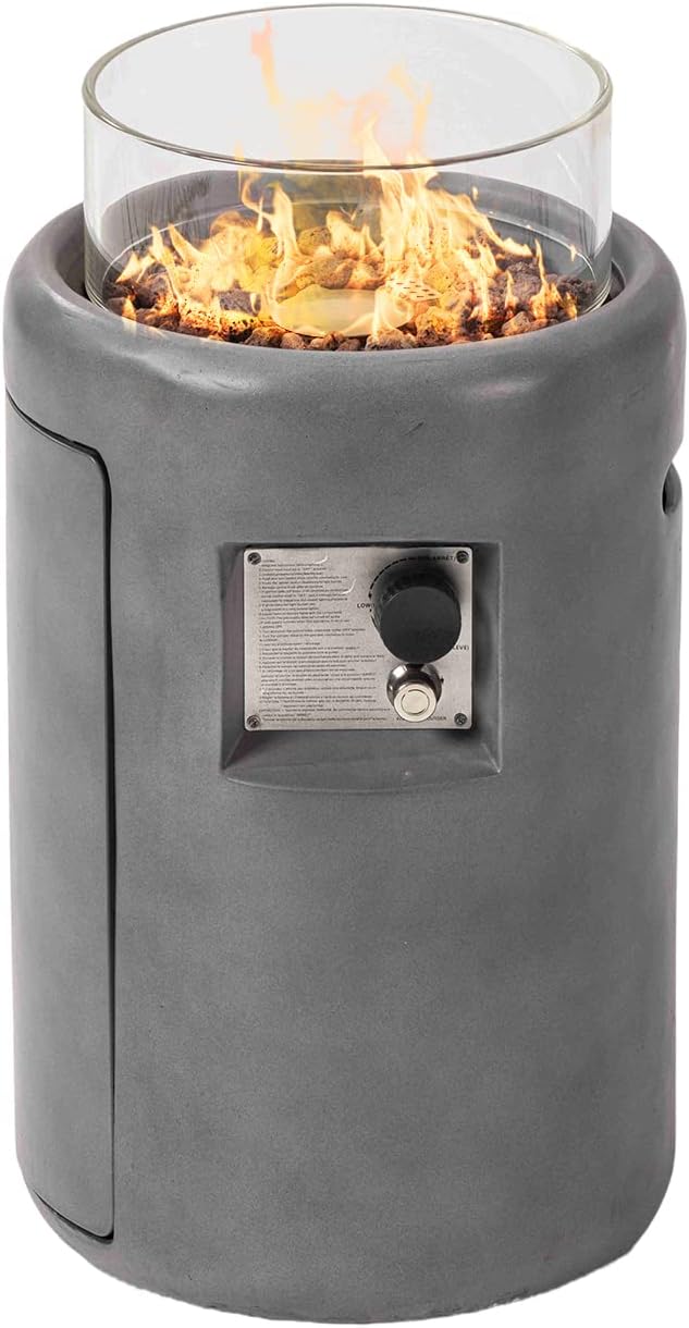 HOMPUS Propane Patio Fire Pit 40,000 BTU 16-inch Round Concrete Gas Fire Pit w Wind Guard,Lava Rocks and Rain Cover,Outside Smokless Firepit for Garden, Deck, Backyard, CSA Certified