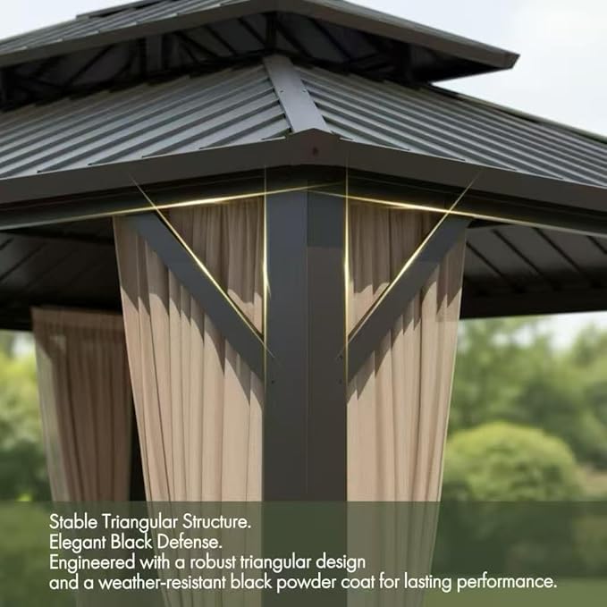10x12 Hardtop Gazebo with Curtains and Netting