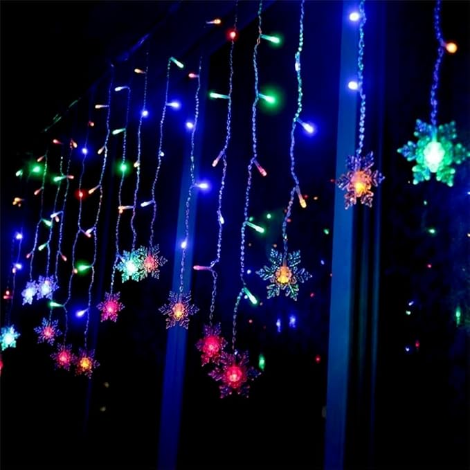 LED Christmas Curtain Lights,Snowflake Lights Decorations with Remote Control,USB Powered 24 Snowflakes 120 LEDs Window String Lights with 8 Modes Decor Christmas Wedding Party Wall Home Decor