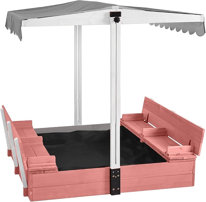 Wooden Sand Box with Cover,Sandbox with Lid Foldable Beench Seats,Sand Boxes for Backyard Garden, Beach Patio Outdoor (Sandbox-P)