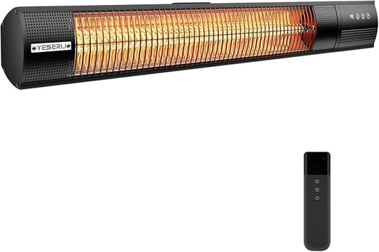 YESERLl Electric Patio Heater with Remote Control- 1500w Outdoor Heater Fast Heating with 3 Power Setting, Wall Mounted Carbon Infrared Heater Quiet - IP65 Waterproof and 24H Timer for Snow Outdoor