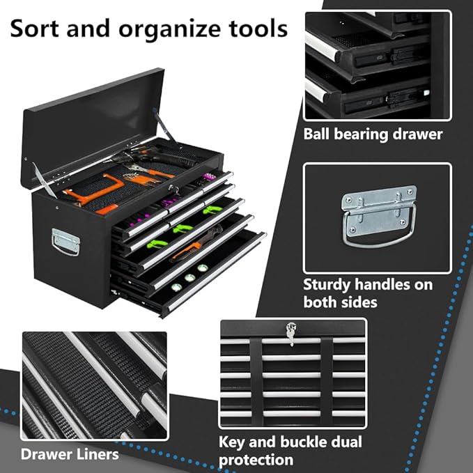 13-Drawer Tool Chest with Wheels,2 in 1 Detachable Rolling Tool Chests with Drawers,Large Tool Box with Lock,Mobile Steel Tool Cabinet Storage for Warehouse,Garage-Black