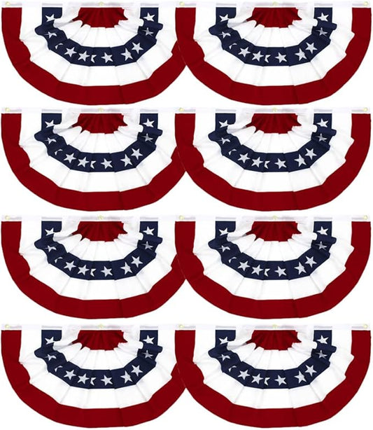 Flaglink 1.5x3Ft American Pleated Fan Flag Width Approx 90cm - US Patriotic Half Fan Bunting Flag 8 PACK