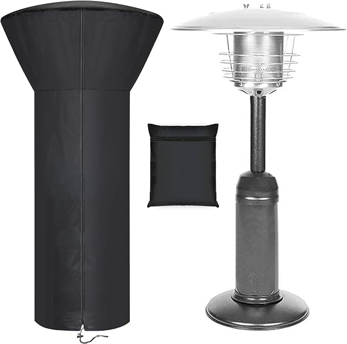 Patio Tabletop Heater Covers with Zipper and Storage Bag,Waterproof,Dustproof,Wind-Resistant,Sunlight-Resistant,Snow-Resistant,Black,38'' Height x 24 Dome x 14.5 Base