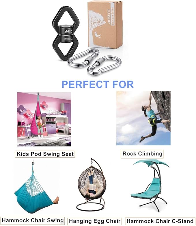 Black Swing Swivel, 30 KN Safest Rotational Device Hanging Accessory