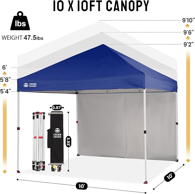 CROWN SHADES 10X10 Comercial Instant Canopy Pop Up Tent with Center Lock (10x10 with 4 Sidewalls, Navy Blue)