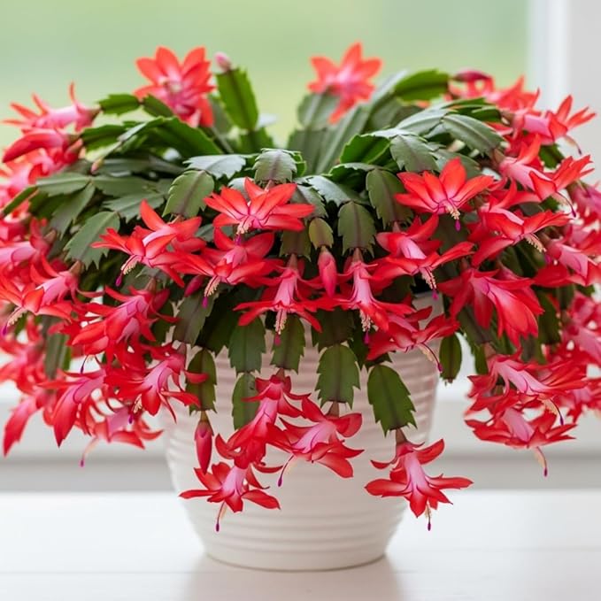 2 Christmas Cactus Plants Live, Starter Holiday Thanksgiving Cactus Plant for Indoor Outdoor Houseplants, Fasle Easter Cactus Plants Like, Cold Hardy, 5-9" in Tall, No Pot (Single Random Blooms)