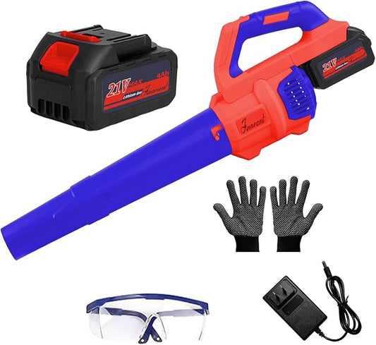 Leaf Blower Cordless with Battery and Charger, 500 CFM/200 MPH, Electric Leaf Blowers with 2 Speeds, 2 Extended Tubes, 1 x 2.0 Ah Battery-Powered Leaf Blowers for Lawn Care, Blowing Leaves, Yard(RED)