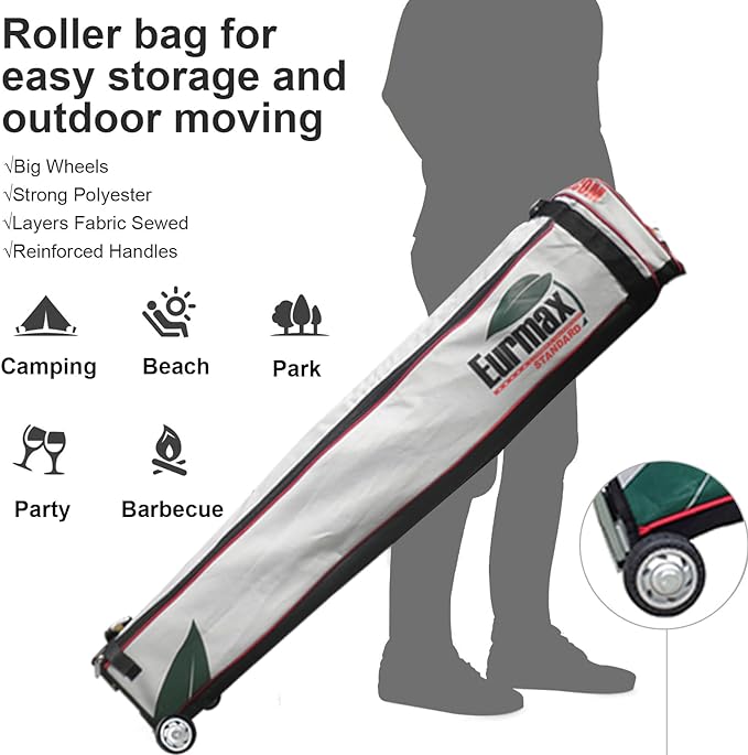 Eurmax USA Standard 10x10ft Patio Pop Up Canopy Tent for Outdoor Events Commercial Instant Canopies with Heavy Duty Roller Bag,Bonus 4 Canopy Sand Bags(Khaki)