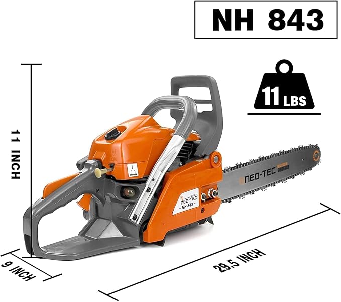 NEOTEC 43cc Gas Chainsaw, NH843 Powerhead with 16 Inch Guide Bar and Chain, Power Chain Saw 2.95HP 2,2KW 16" Gasoline Chainsaws