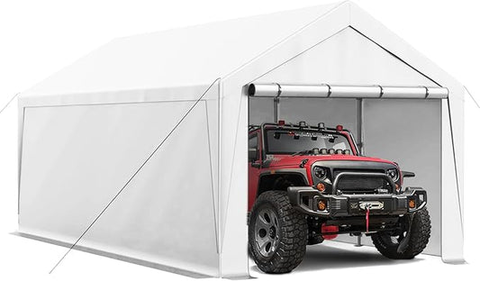 10x20 Carport, Heavy Duty Carports with Removable Sidewalls, Waterproof and UV-Resistant Portable Outdoor Garage Shelter for All Season (White)